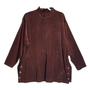 Diane Von Furstenberg X Vintage Sz 2X Brown Mock Neck Corduroy Long Sleeve USA